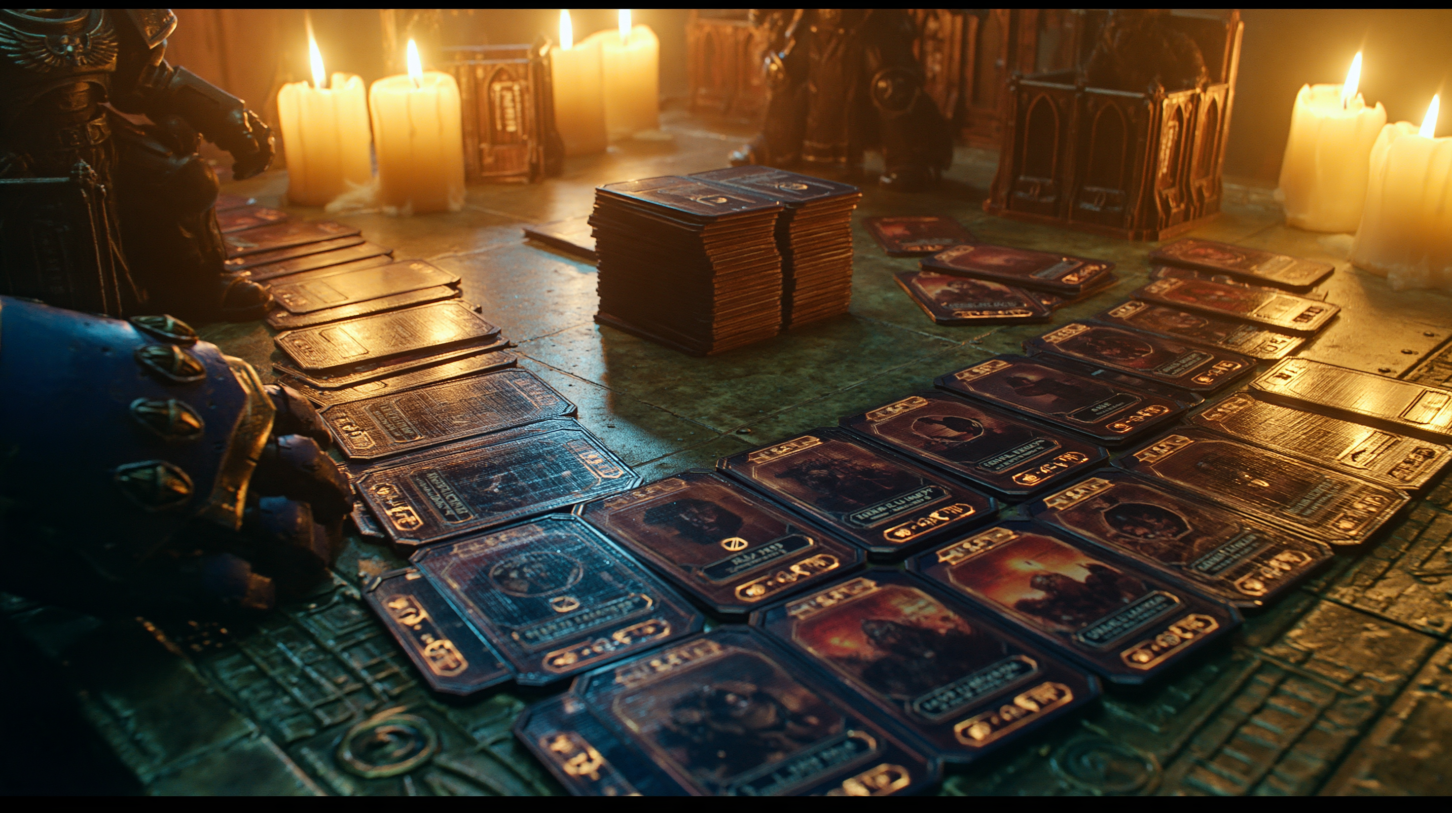 A commander's war table covered in tactical slates, most of them pushed aside